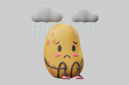 Preview: Sad potato character with rain clouds