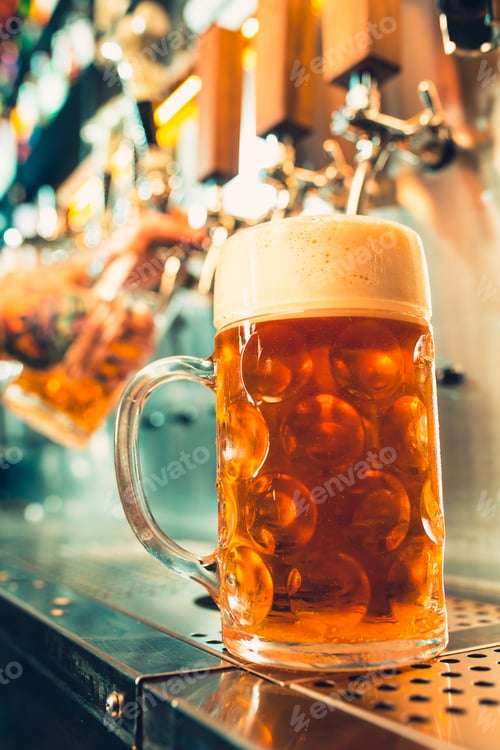 Preview: Glass of beer with barrel, bottle and fresh hops still-life