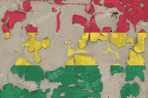 Preview: Bolivia flag depicted in paint colors on old obsolete messy concrete wall close up