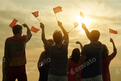 Preview: Happy turkish family with flags.