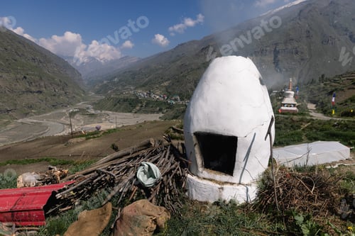 Preview: Buddhist ritual stupa for fire ceremonies in the Himalayan mountains