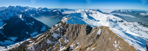 Preview: Aerial drone view of snow covered ski slopes at Stoos,Switzerland