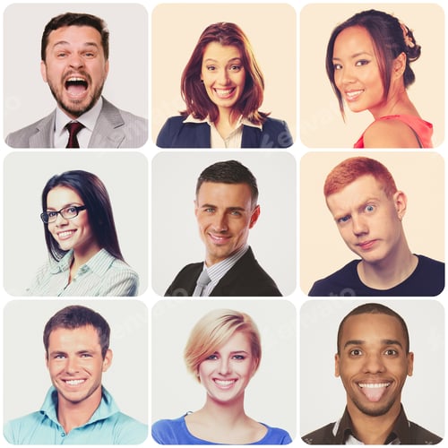 Aperçu: People Faces Collage. Diverse Men And Women Isolated.