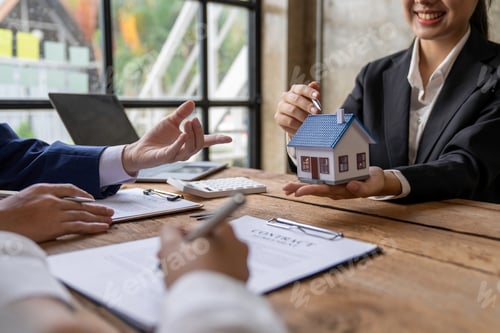 Preview: Rental agreement, Sale agent deal to agreement successful home loan contract with customer and sign