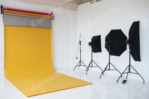 Preview: Shot of studio with modern interior annd lightning equipment