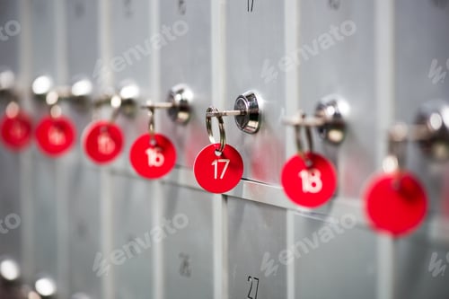 Preview: Row of metal lockers in a sports changing room