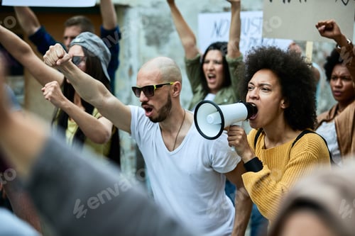 Preview: Crowd of displeased protesters fighting for human rights on public demonstrations.