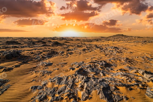 Preview: Sunset over the rocky desert. Sahara, Egypt