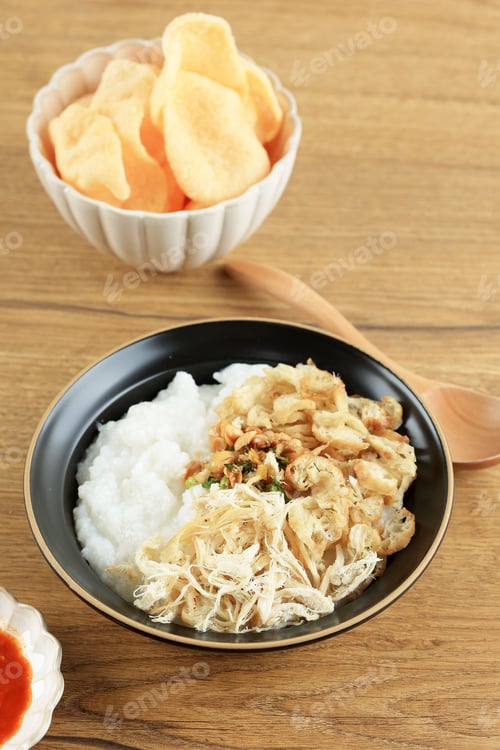 Preview: Bubur Ayam, Indonesian Rice Porridge served with Shredded Chicken