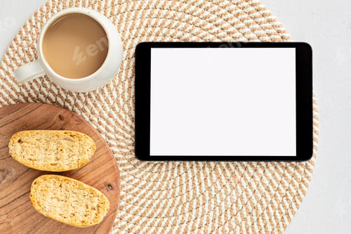 Preview: Styled minimal desktop mockup with organic color stationary, coffee cup, notepad. Freelancer, social