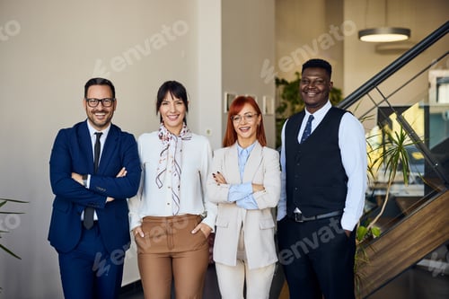 Preview: Confident Team of Professionals Posing Together in a Contemporary Office Setting