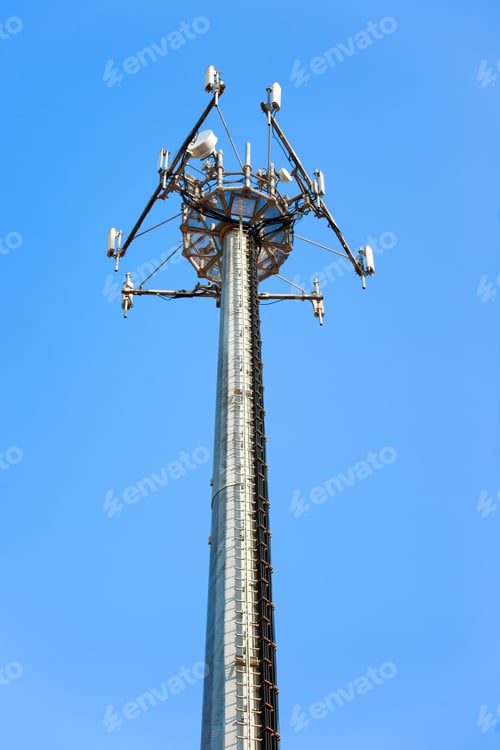 Preview: Telecommunications tower. Mobile phone station on a blue sky
