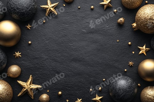 Visualização: Fundo plano de Natal preto e dourado