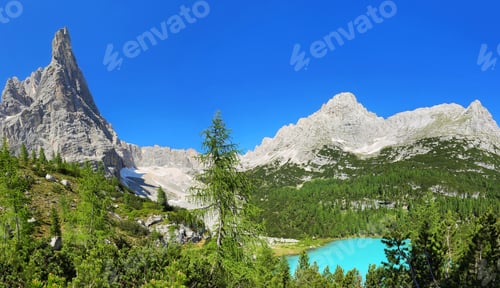 Preview: Turquoise Sorapis Lake with Dolomite Mountains, Italy, Europe