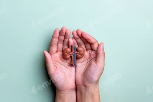Preview: Human hands holding kidney models.