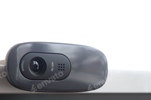 Preview: A modern web camera is installed on the body of a flat screen monitor