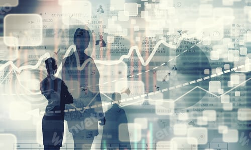 Preview: Back View Of Businesswoman And Graphs At Background