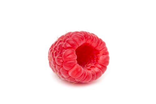 Preview: Raspberry closeup isolated on white background.