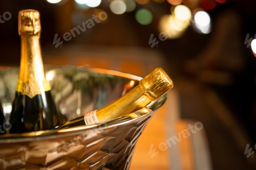 Preview: Bottle of wine chilling in ice bucket