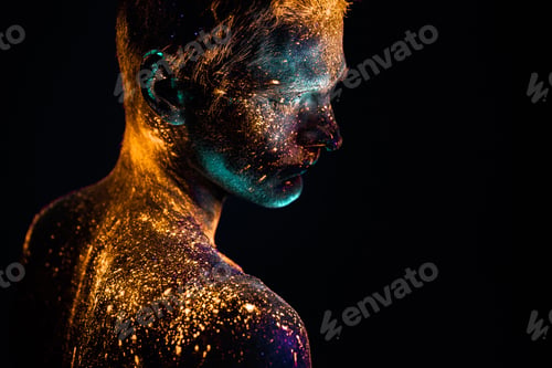 Preview: Portrait of a man painted in fluorescent UV colors.
