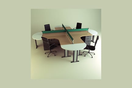 Preview: Wooden desk with green screen and black chairs