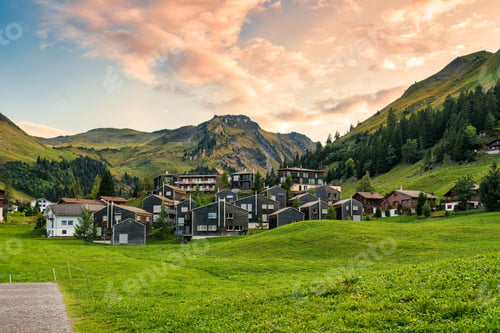 Preview: Mountain village of Stoos surrounded by Swiss Alps, in summer at Schwyz, Switzerland