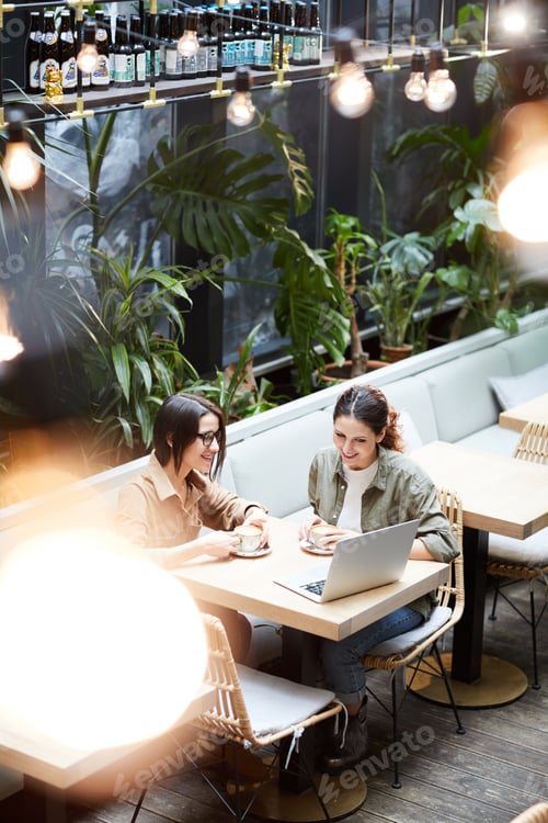 Preview: Content women watching presentation on laptop