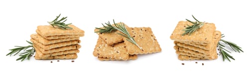Preview: Delicious crackers and rosemary isolated on white, set