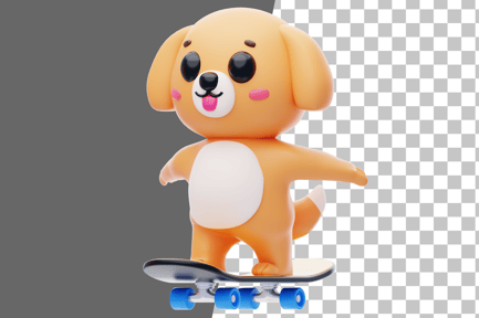 Preview: Dog Character Riding a Skateboard 3D Illustration