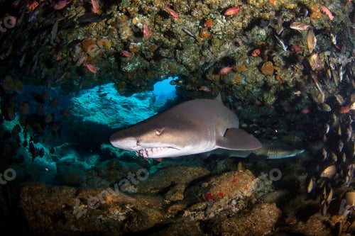 Preview: Blacktip ocean shark swimming in tropical underwaters