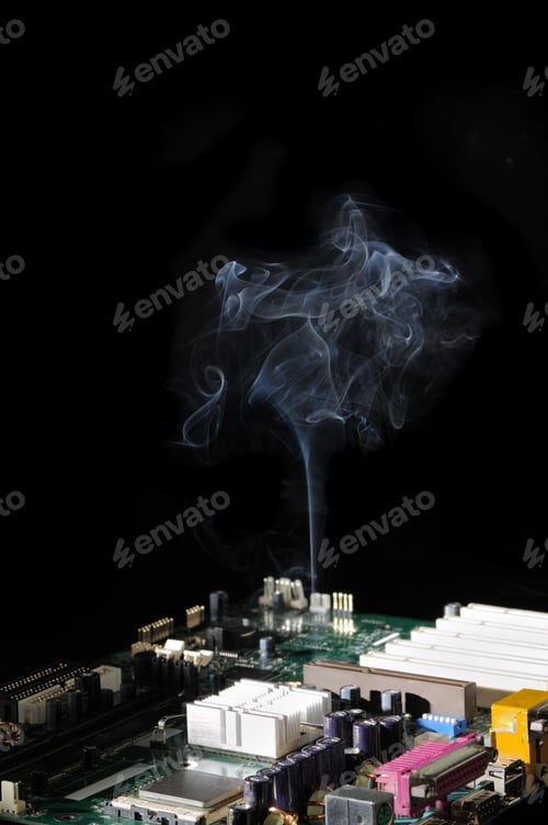 Preview: Thin stream of smoke is emitted from microcircuit