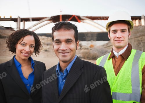 Preview: 3 Engineers smiling on worksite