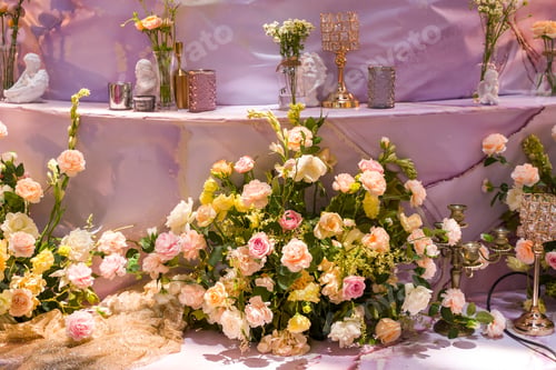 Preview: Pink And White Flowers In Wedding Day