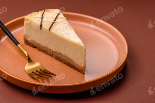 Preview: A piece of sweet New York cheesecake, dessert, cheese and vanilla pie. Classic cheesecake
