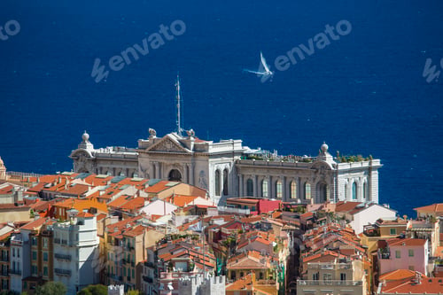 Preview: Elevated view of Moanaco Ville and Oceanographic museum, Monaco