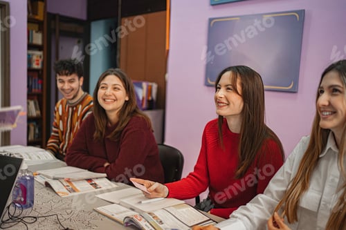 Preview: Group of teenage students at language school