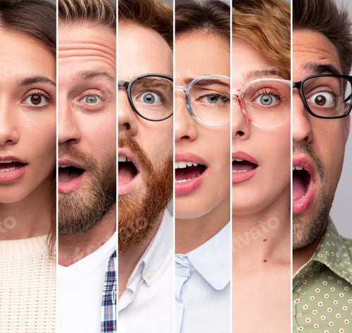 Preview: Faces Expressing Surprise, Mixed Media Collage