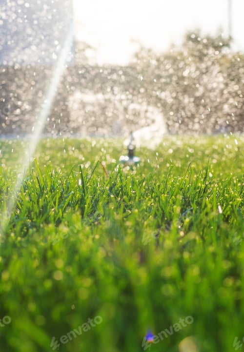 Preview: Automatic lawn watering system. Selective focus.