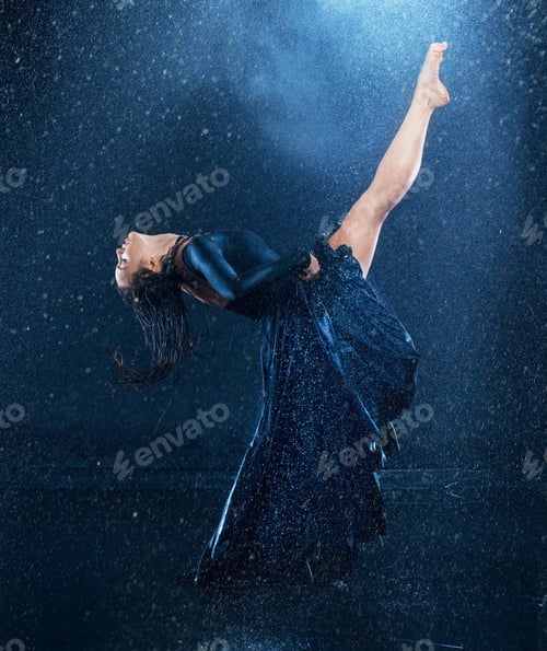 Preview: The Young Beautiful Modern Dancer Dancing Under Water Drops
