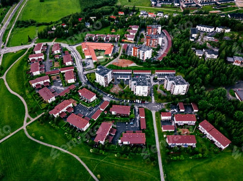 Preview: Aerial view of a small town or village in Europe. Finland countryside in summer.