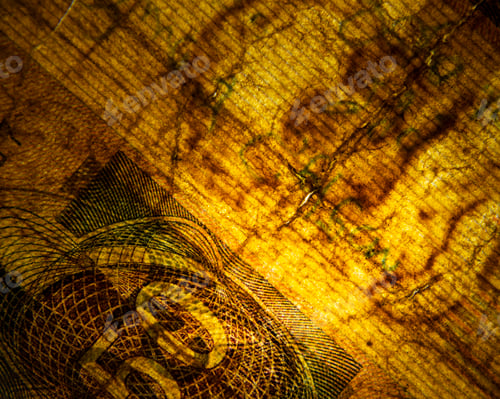 Preview: Close up macro detail of old banknote detail, background, world money concept, inflation and economy