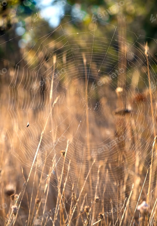 Preview: Spider web in a meadow.