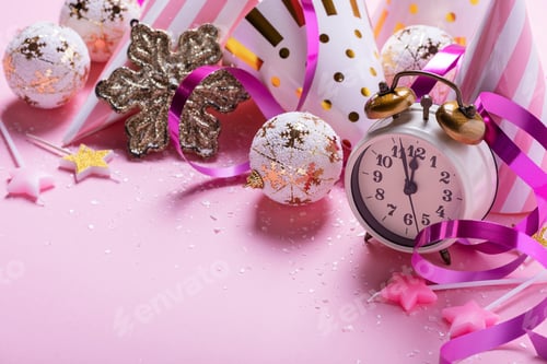 Preview: card with christmas decoration in pink background