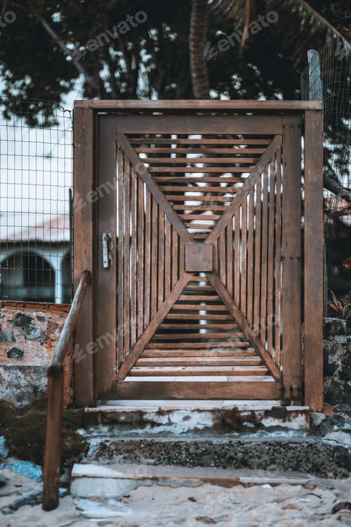 Preview: A self-made old wooden door on the street