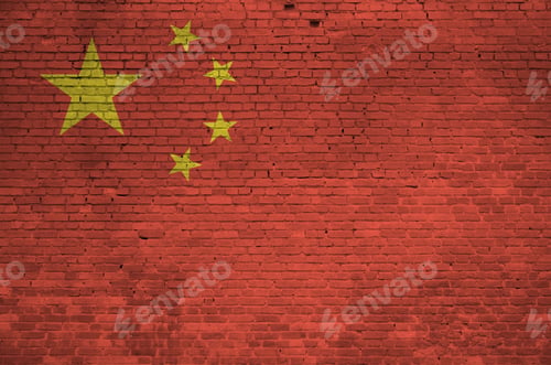 Preview: China flag depicted in paint colors on old brick wall close up