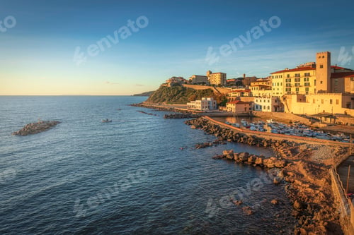 Preview: Sunset over Piombino seafront. Tuscany, Italy