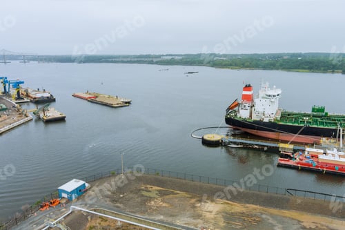 Preview: Aerial view tanker ship, oil ship operation during petroleum transfer