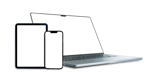 Preview: Set of smart devices smartphone, tablet and laptop with blank screen isolated on white background