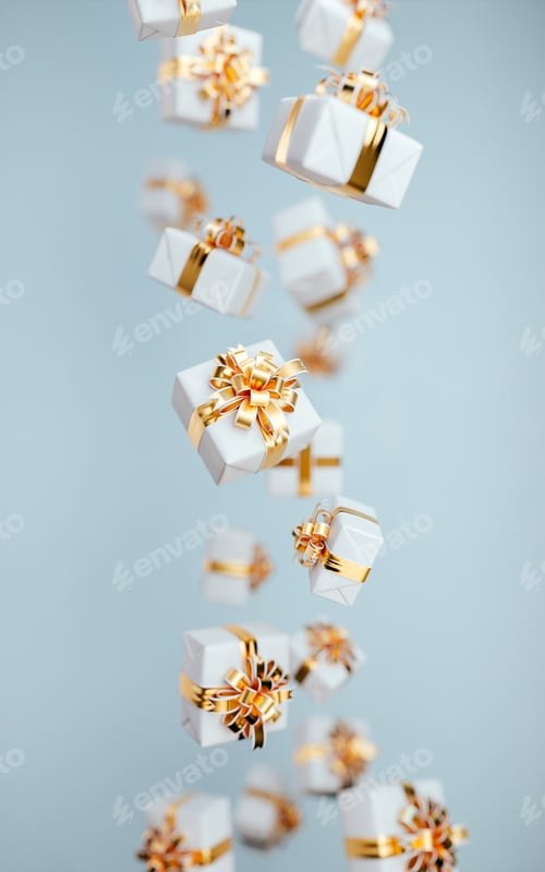 Preview: Beautiful abstract Christmas background. The flow of gift boxes on black background.