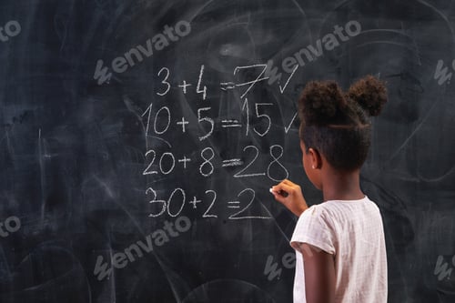 Preview: Schoolgirl practicing summation on chalkboard